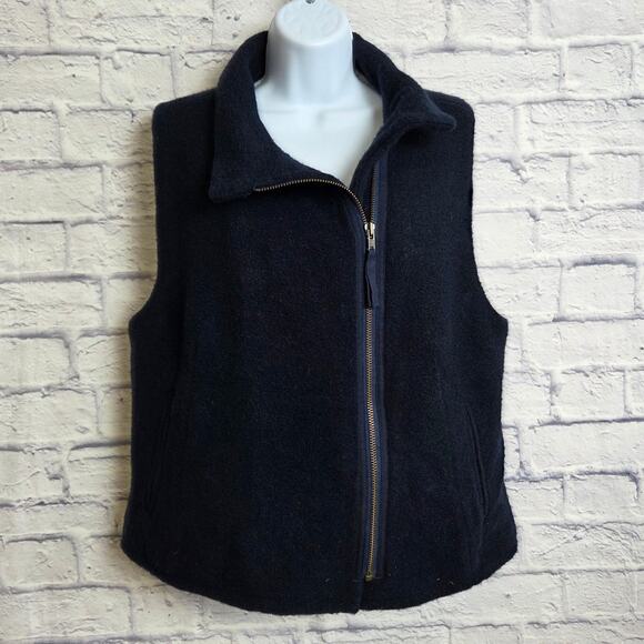 NWT J. Crew Vest Womens Size Large Wool Blend Navy Blue Sherpa Lined - Picture 1 of 12